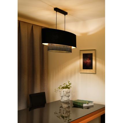 Duolla - Hanglamp aan een koord DOUBLE OVAL RATTAN 2xE27/15W/230V zwart/rotan