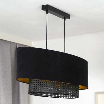 Duolla - Hanglamp aan een koord DOUBLE OVAL RATTAN 2xE27/15W/230V zwart/rotan