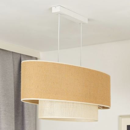 Duolla - Hanglamp aan een koord DOUBLE OVAL YUTE 2xE27/15W/230V bruin/crème