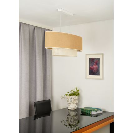 Duolla - Hanglamp aan een koord DOUBLE OVAL YUTE 2xE27/15W/230V bruin/crème