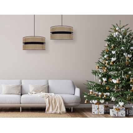 Duolla - Hanglamp aan een koord DUO 1xE27/15W/230V diameter 40 cm rotan/zwart
