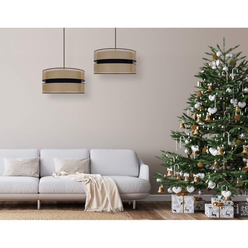 Duolla - Hanglamp aan een koord DUO 1xE27/15W/230V diameter 40 cm rotan/zwart