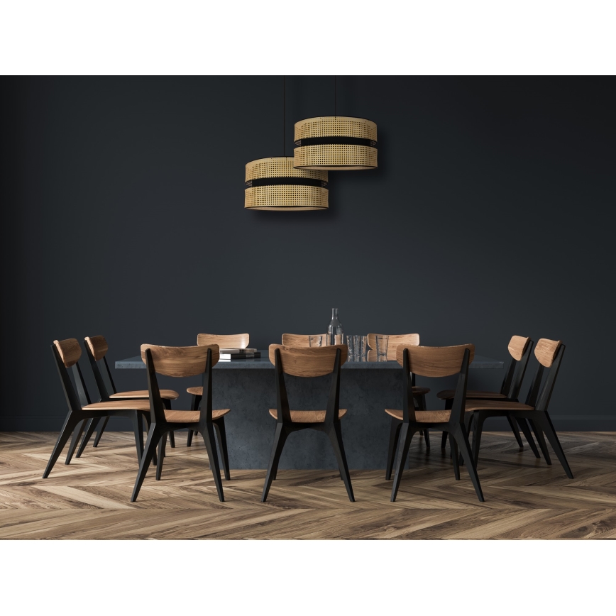 Duolla - Hanglamp aan een koord DUO 1xE27/15W/230V diameter 40 cm rotan/zwart