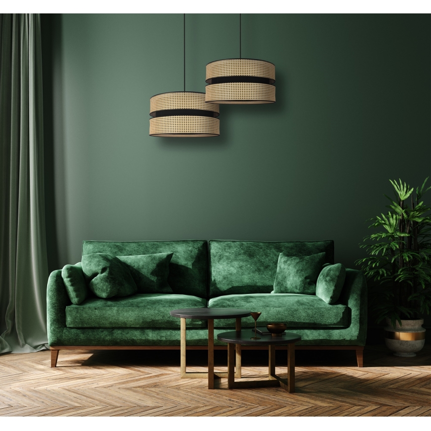 Duolla - Hanglamp aan een koord DUO 1xE27/15W/230V diameter 40 cm rotan/zwart
