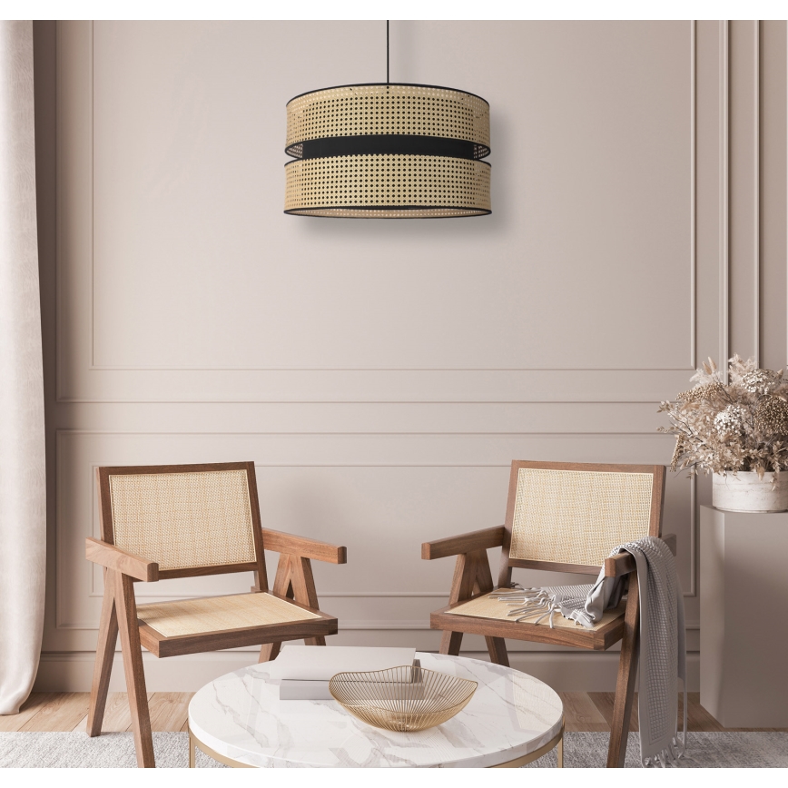 Duolla - Hanglamp aan een koord DUO 1xE27/15W/230V diameter 40 cm rotan/zwart