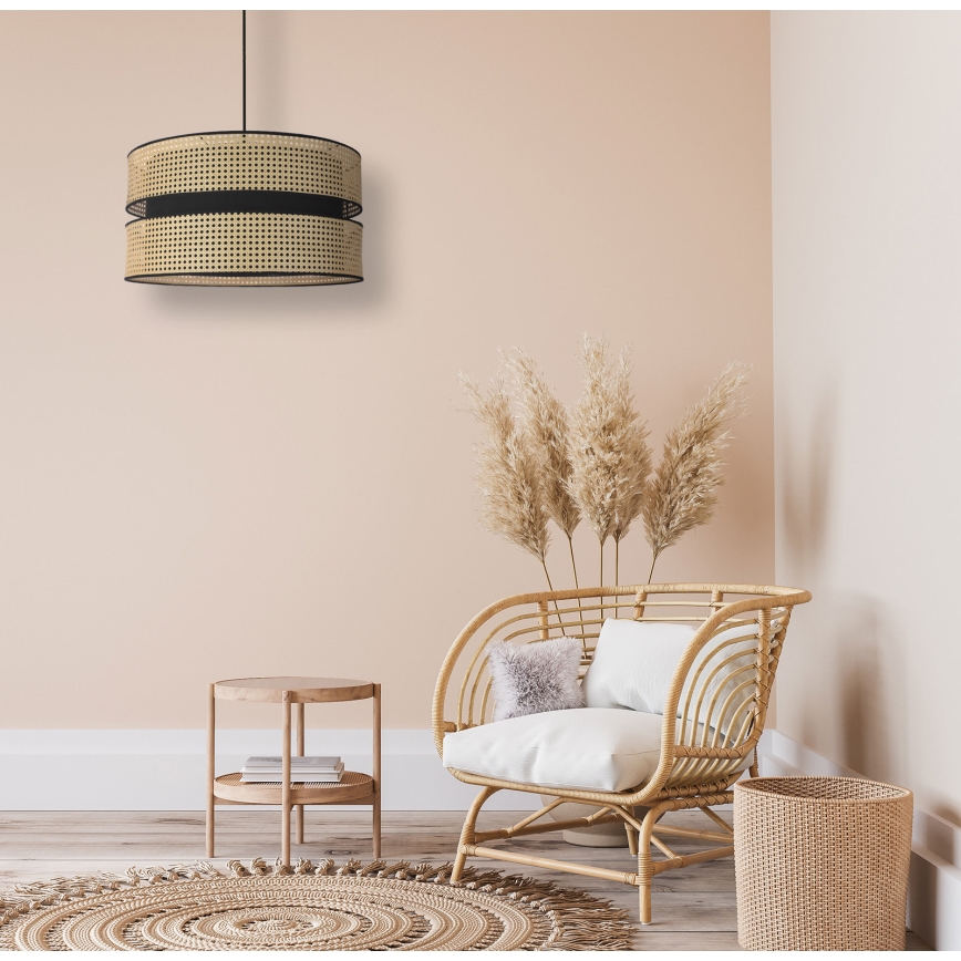 Duolla - Hanglamp aan een koord DUO 1xE27/15W/230V diameter 40 cm rotan/zwart