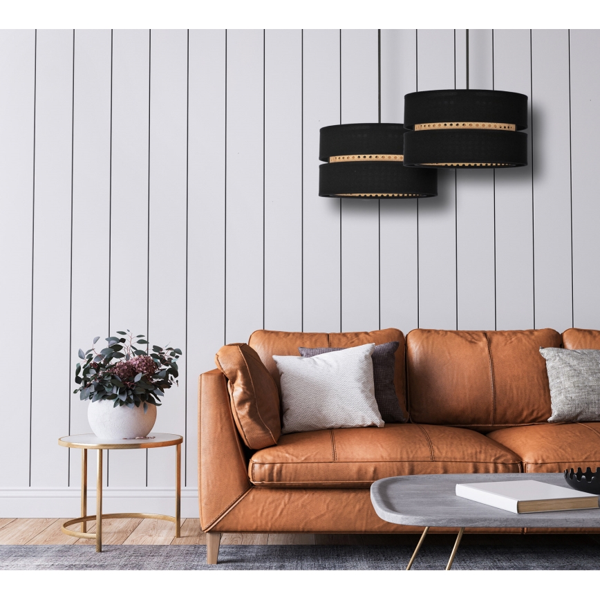 Duolla - Hanglamp aan een koord DUO 1xE27/15W/230V diameter 40 cm zwart/rotan