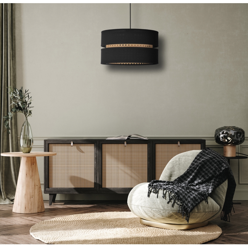 Duolla - Hanglamp aan een koord DUO 1xE27/15W/230V diameter 40 cm zwart/rotan