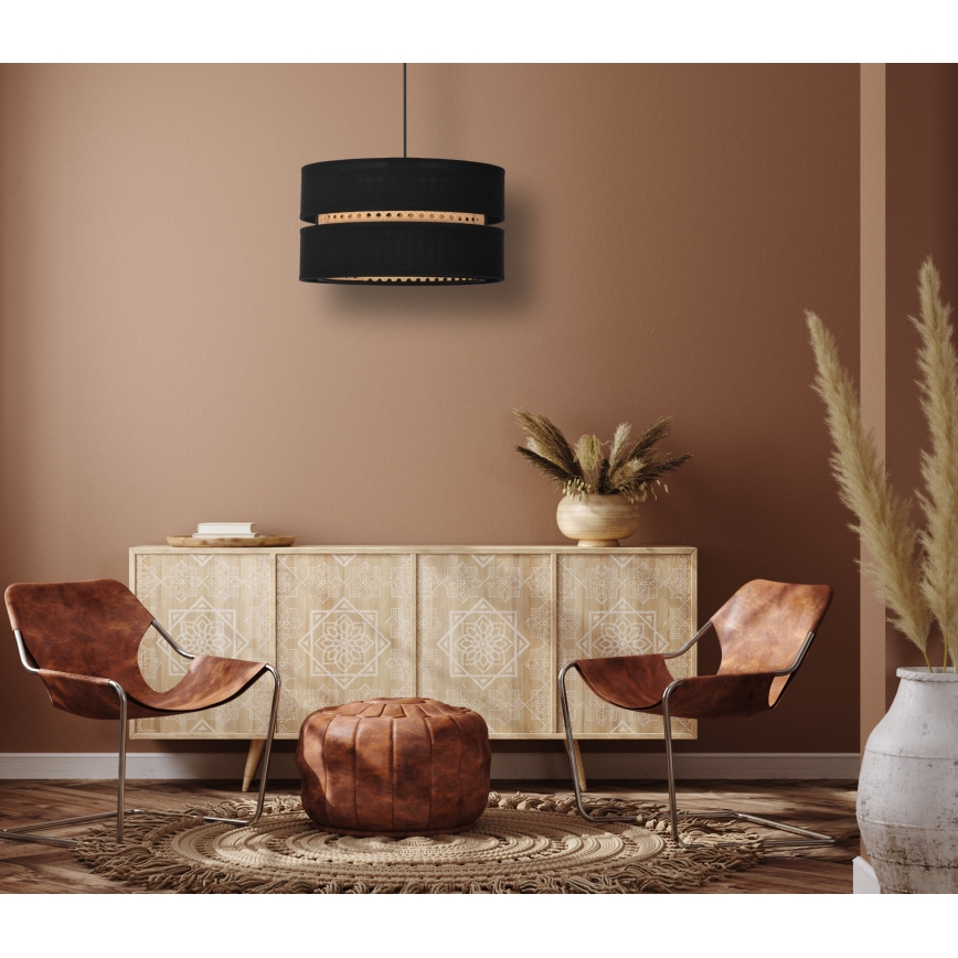 Duolla - Hanglamp aan een koord DUO 1xE27/15W/230V diameter 40 cm zwart/rotan
