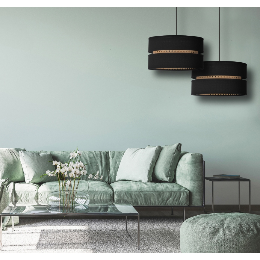 Duolla - Hanglamp aan een koord DUO 1xE27/15W/230V diameter 40 cm zwart/rotan