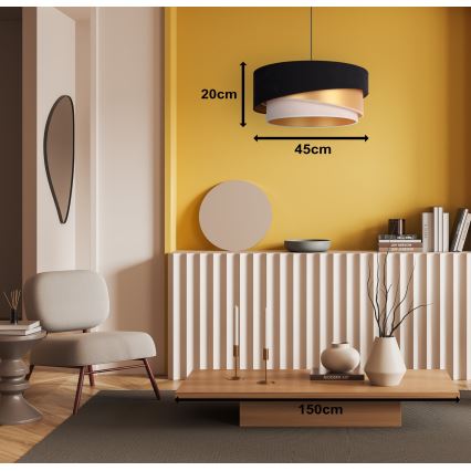 Duolla - Hanglamp aan een koord KOBO 1xE27/15W/230V diameter 45 cm zwart/goud/crème