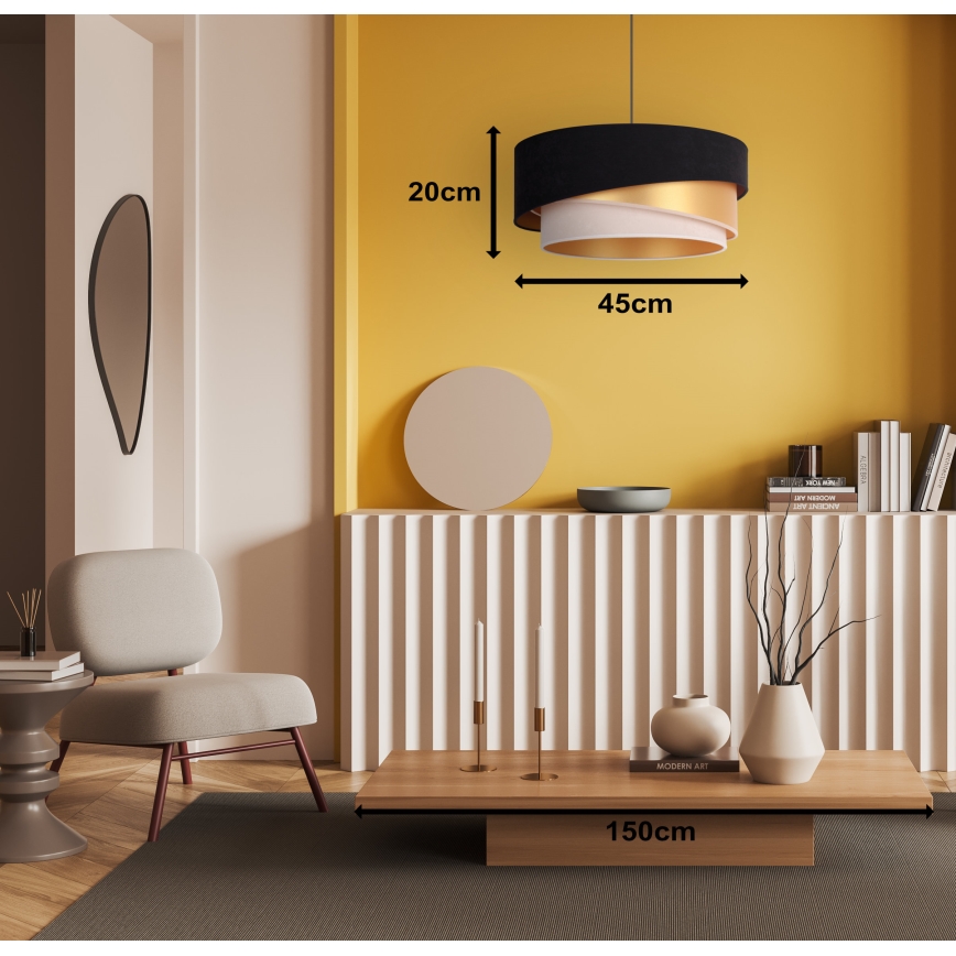 Duolla - Hanglamp aan een koord KOBO 1xE27/15W/230V diameter 45 cm zwart/goud/crème