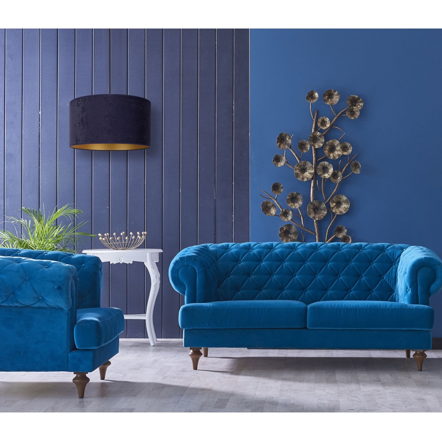 Duolla - Hanglamp aan een koord ROLLER 1xE27/15W/230V diameter 40 cm blauw/goud