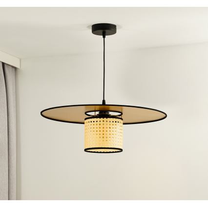 Duolla - Hanglamp aan een koord TOKYO RATTAN 1xE27/15W/230V diameter 50 cm goud/rotan