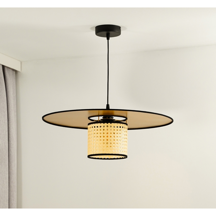 Duolla - Hanglamp aan een koord TOKYO RATTAN 1xE27/15W/230V diameter 50 cm goud/rotan