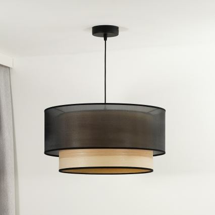 Duolla - Hanglamp aan een koord WOOD BOHO 1xE27/15W/230V diameter 45 cm zwart/beige