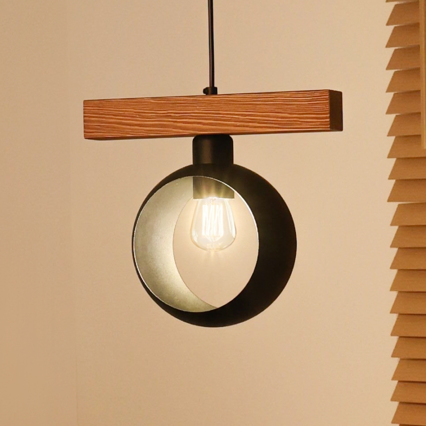 Duolla - Hanglamp aan kabel IRONLINE 1xE27/15W/230V grenen eik/zwart