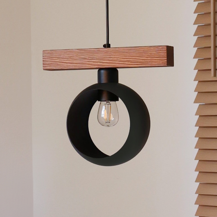 Duolla - Hanglamp aan kabel IRONLINE 1xE27/15W/230V grenen eik/zwart