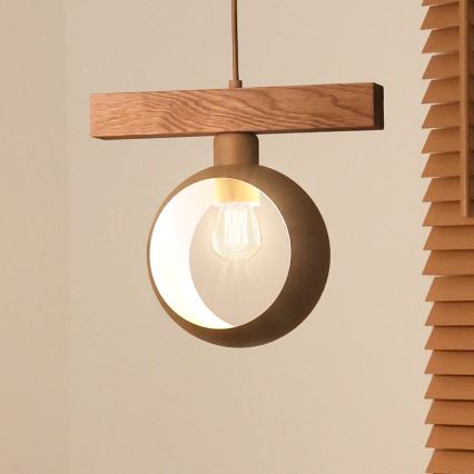 Duolla - Hanglamp aan kabel IRONLINE 1xE27/15W/230V grenen/eiken/beige
