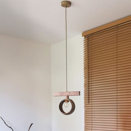 Duolla - Hanglamp aan kabel IRONLINE 1xE27/15W/230V grenen/eiken/beige