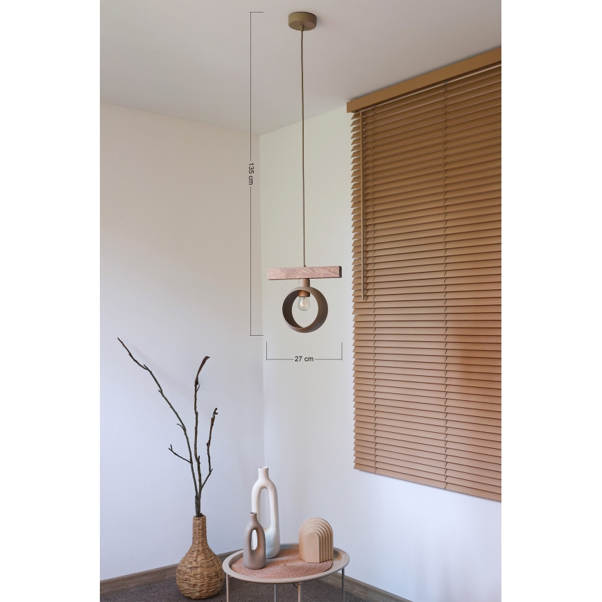 Duolla - Hanglamp aan kabel IRONLINE 1xE27/15W/230V grenen/eiken/beige