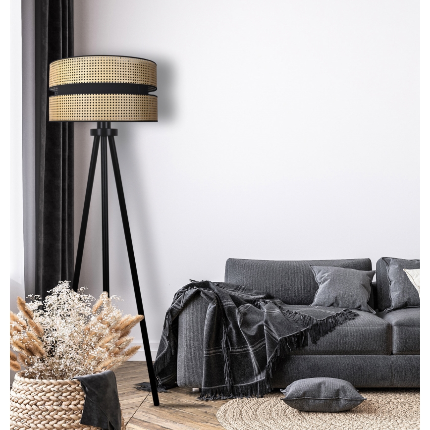 Duolla - Staande Lamp DUO 1xE27/15W/230V diameter 40 cm rotan/zwart