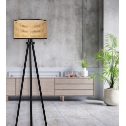 Duolla - Staande Lamp ROLLER 1xE27/15W/230V diameter 45 cm rotan/zwart