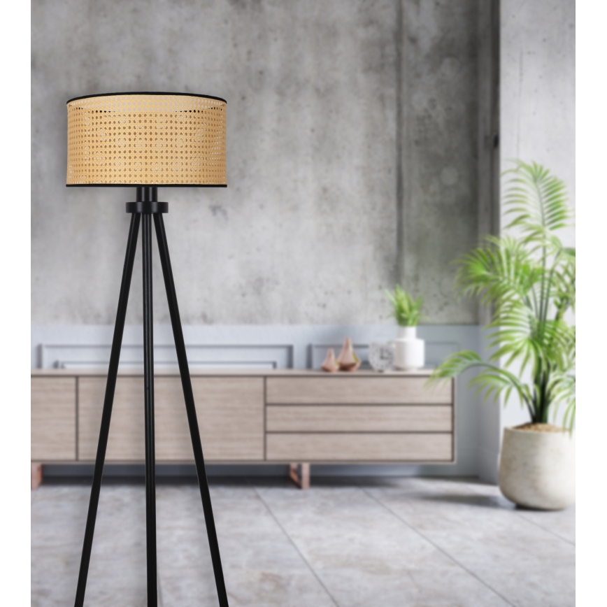 Duolla - Staande Lamp ROLLER 1xE27/15W/230V diameter 45 cm rotan/zwart