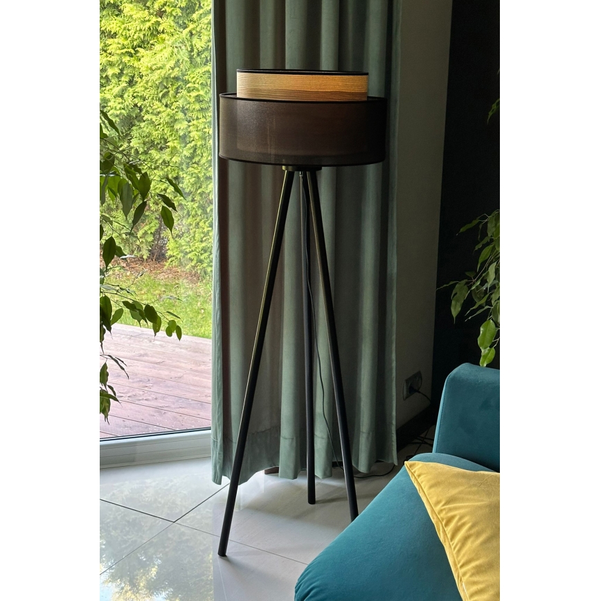 Duolla - Staande Lamp WOOD BOHO 1xE27/15W/230V diameter 45 cm zwart/beige