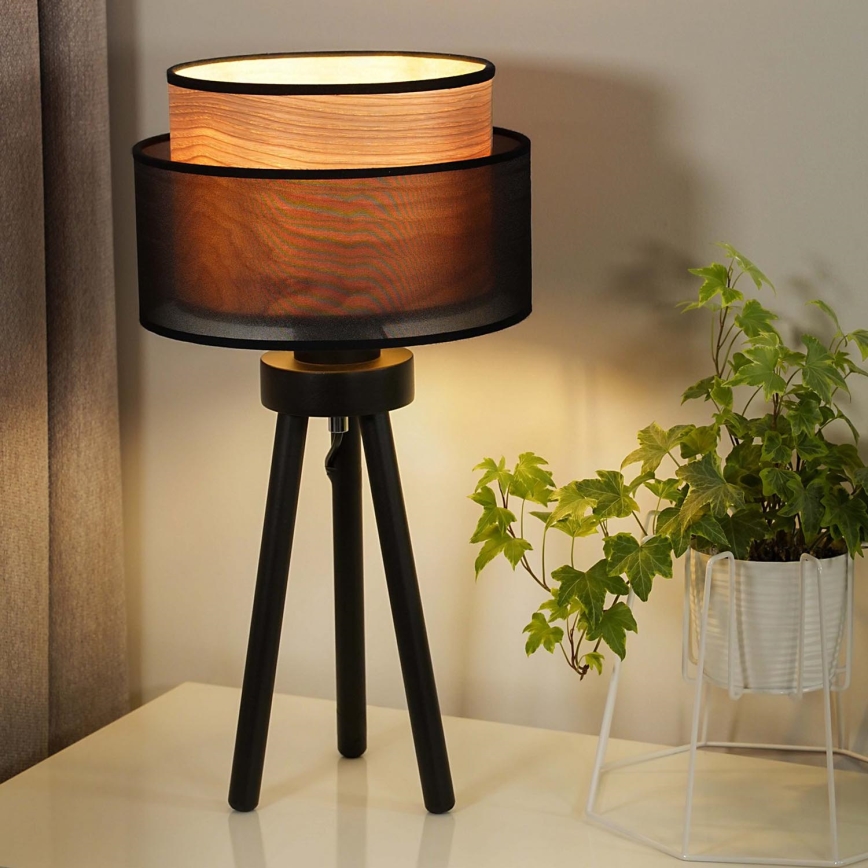 Duolla - Tafellamp WOOD BOHO 1xE27/15W/230V diameter 25 cm zwart/beige