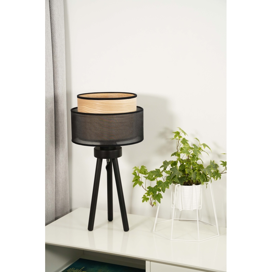 Duolla - Tafellamp WOOD BOHO 1xE27/15W/230V diameter 25 cm zwart/beige