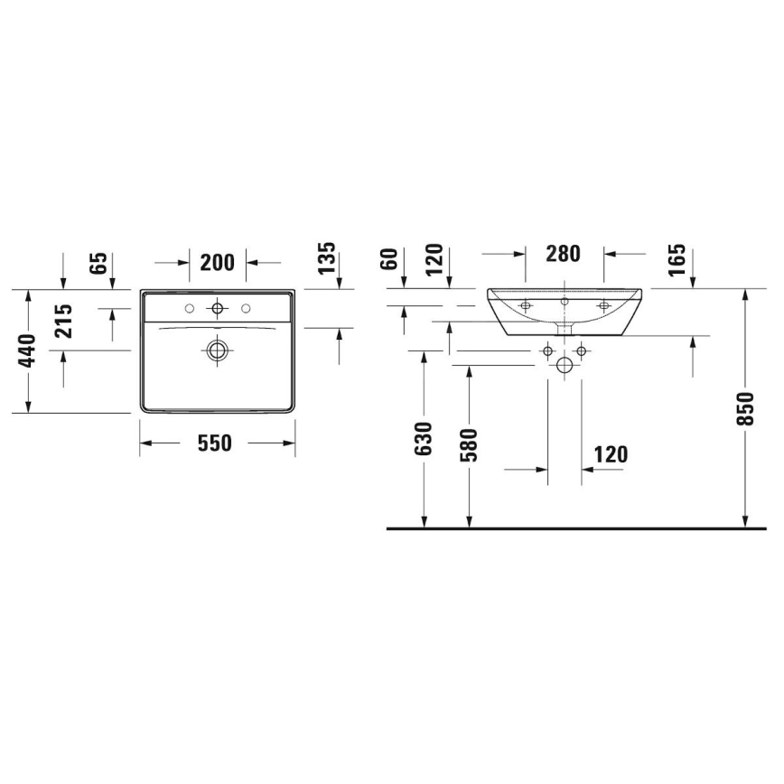 Duravit 2366550060 - Hangend wastafel D-NEO 55 x 44 cm, keramiek, glanzend wit