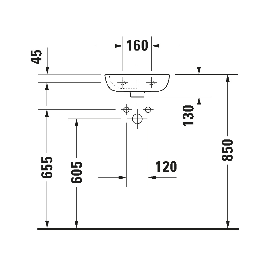 Duravit 7053600082 - Wandhangend wastafel D-CODE 36x27 cm keramiek/glanzend wit
