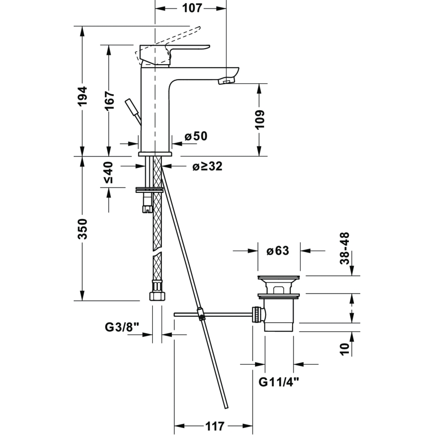 Duravit DC1023001046 - Wastafelmengkraan + afvoer D-CODE mat zwart