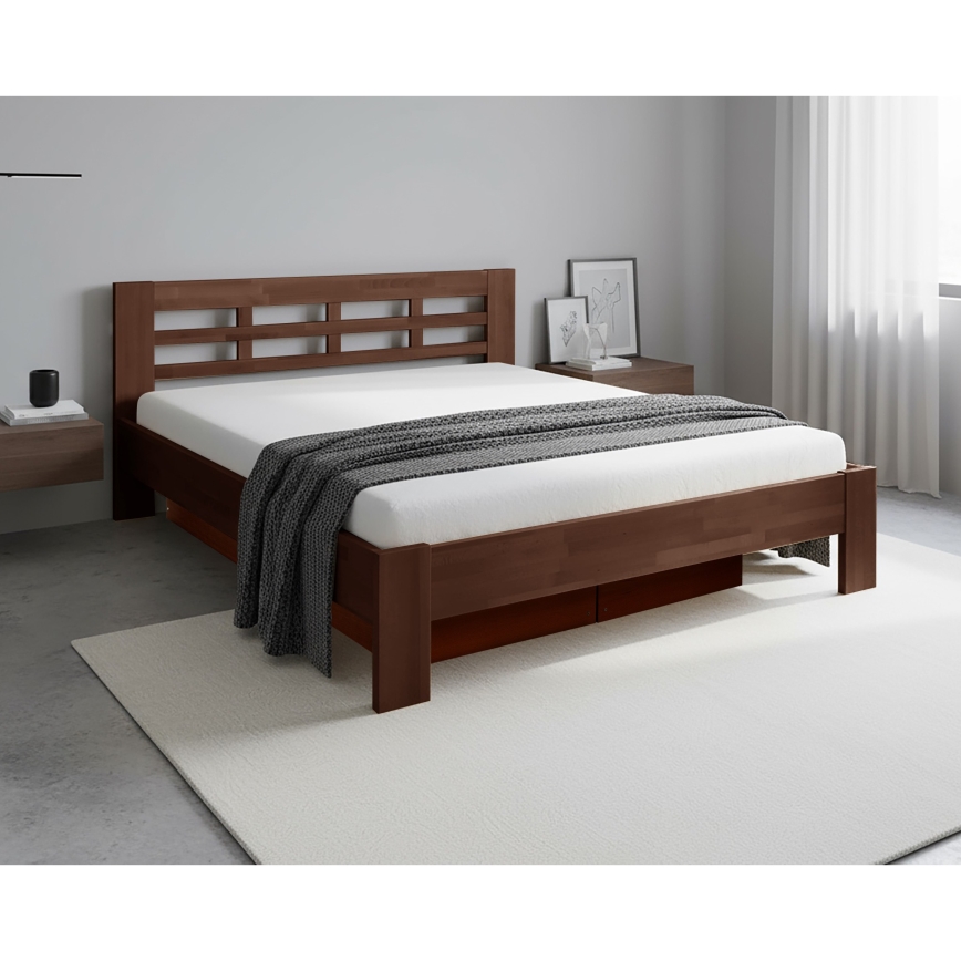 Двойно легло от масивно дърво с вместимост ANGELA 180x200 см тъмен орех