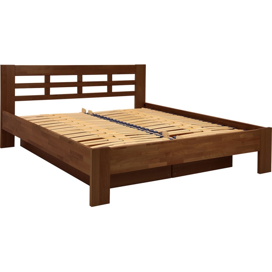 Двойно легло от масивно дърво с вместимост ANGELA 180x200 см тъмен орех