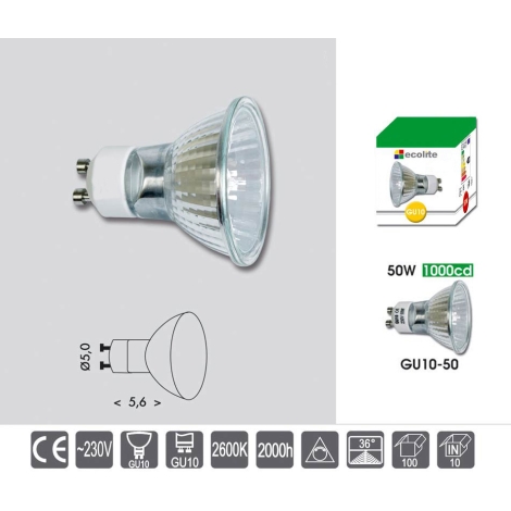 toilet De Alpen letterlijk Ecolite - Halogeenlamp GU10 / 50W / 230V | Lampenmanie