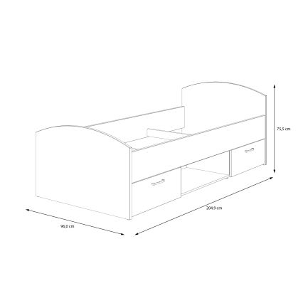 Eenpersoonsbed met opbergruimte URO 90x200 cm artisan eiken/wit