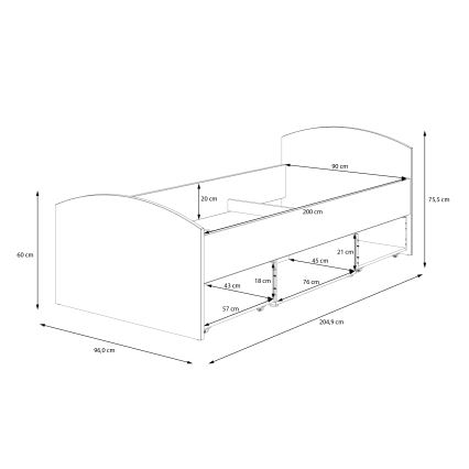 Eenpersoonsbed met opbergruimte URO 90x200 cm artisan eiken/wit