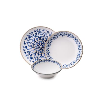 Eetservies 18 st wit/blauw/porselein