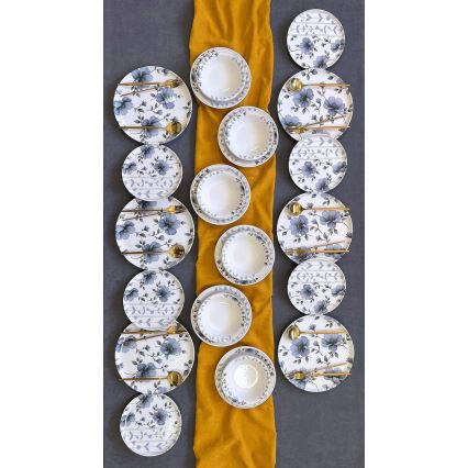 Eetservies 24-delig wit/blauw/keramiek