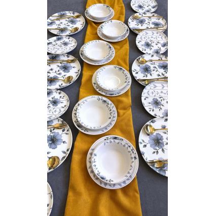 Eetservies 24-delig wit/blauw/keramiek