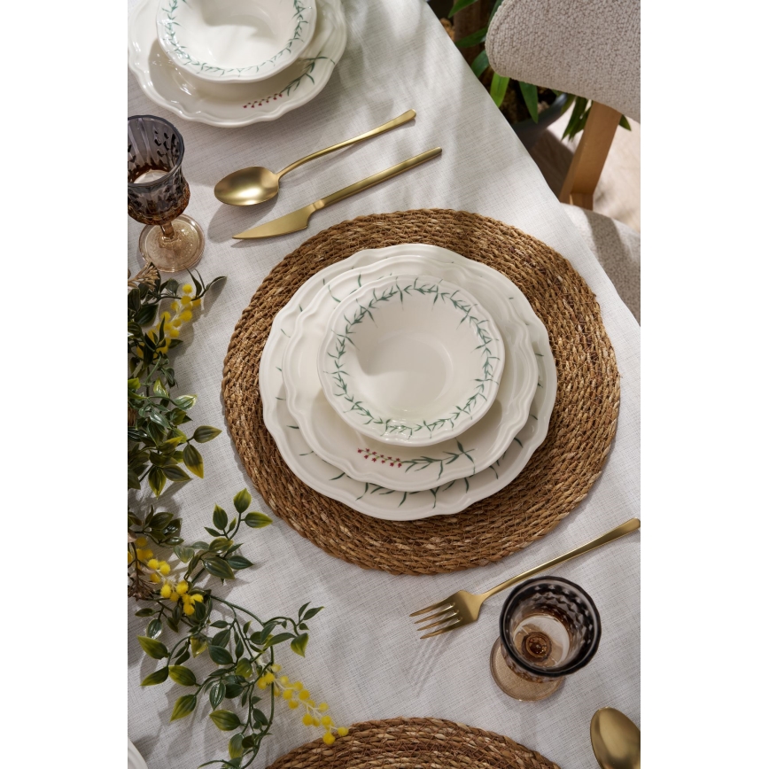 Eetservies 24-delig wit/groen/porselein