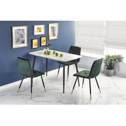 Eettafel ALARA, wit marmerdecor/zwart