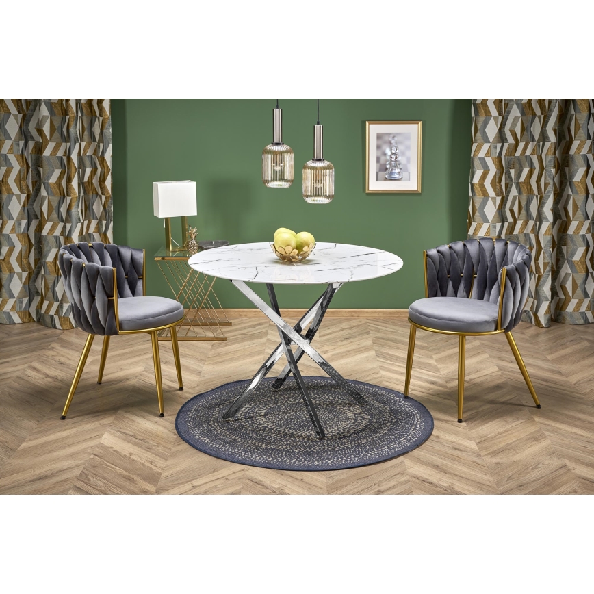 Eettafel ESTEN 100 cm wit/zilver