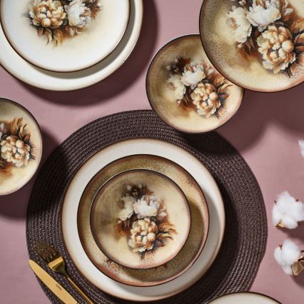 Eettafelset 26 stuks beige/bruin/wit/porselein