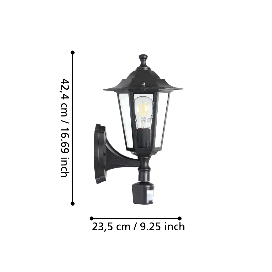 EGLO -  Wand Lamp voor buiten met Sensor 1xE27/60W zwart