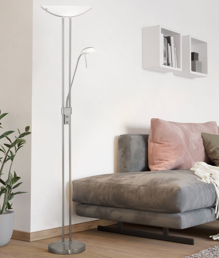 Eglo 25869 - Dimbare staande lamp BAYA 1xR7s/230W/230V + 1xG9/33W mat chroom