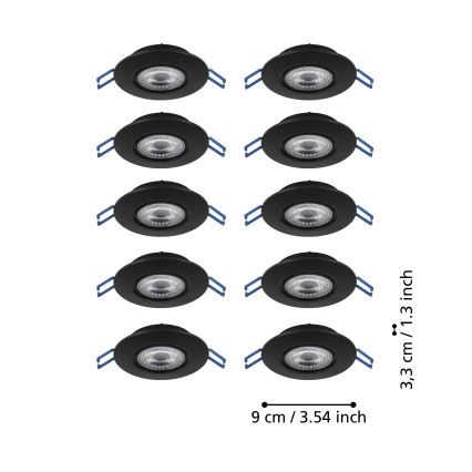 Eglo - Set van 10 LED-inbouwspots 4,9W/230V 2700/4000/6500K Ø 9 cm zwart