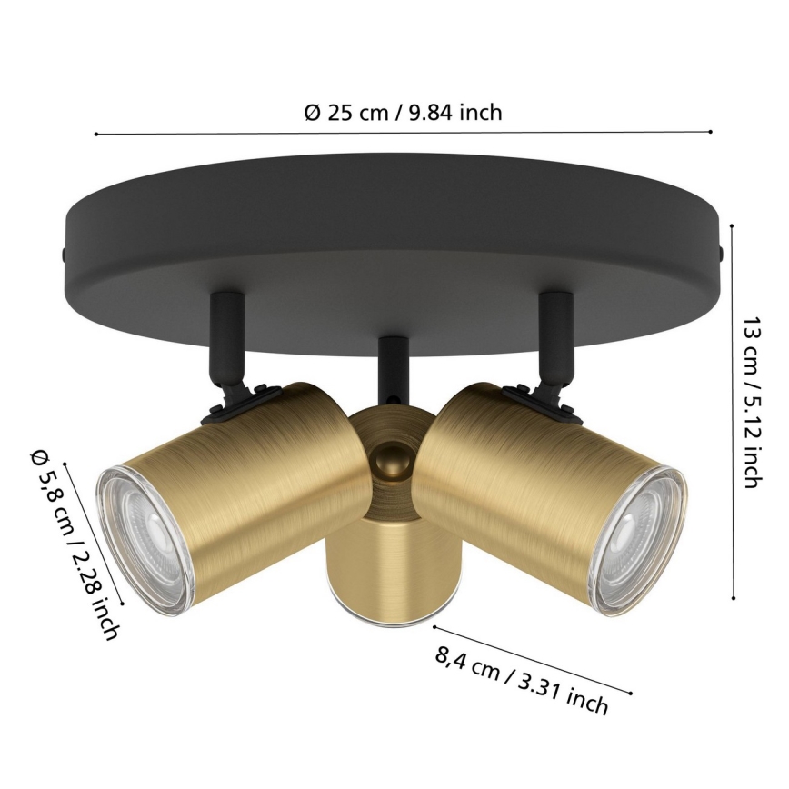 Eglo - Badkamer-spotlamp 3x GU10/5W/230V Ø 25 cm IP44 zwart/goud